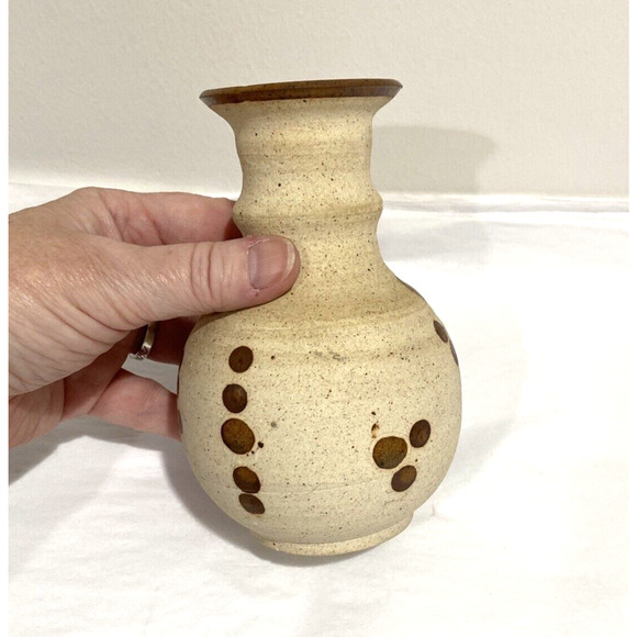 Tonala Mexican pottery bud vase stoneware bird feathers brown cobalt signed - Picture 5 of 8